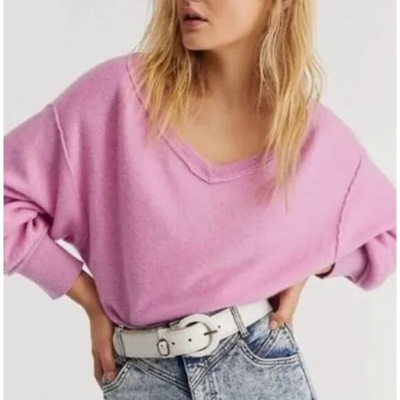 FREE PEOPLE Love Like This Cashmere Sweater Pink Pullover Long Sleeve Women's M - Picture 10 of 11